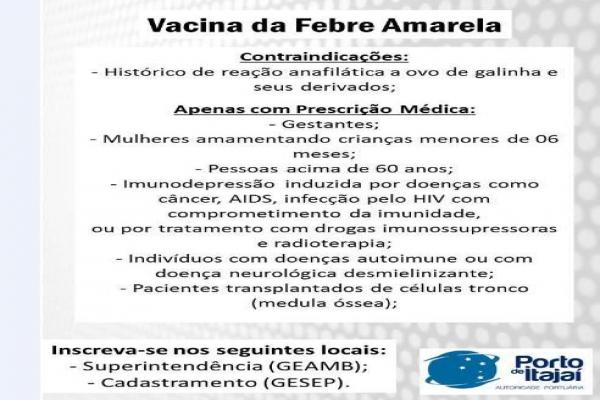 Campanha de vacinação gratuita para trabalhadores portuários encerra amanhã (03).