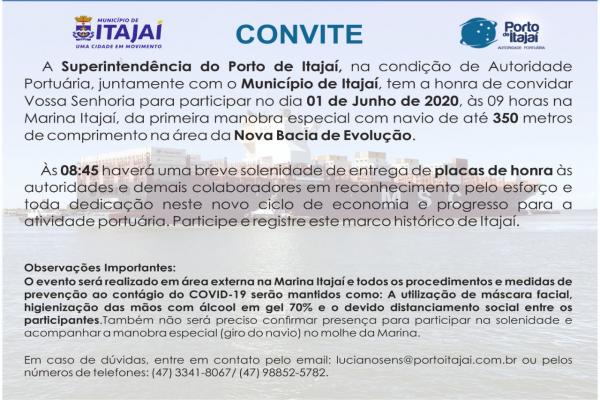 CONVITE: 01/06/2020 (09:00 horas – Marina Itajaí).