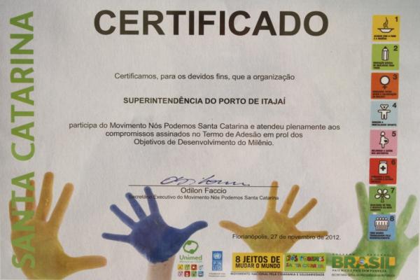 Porto do Itajaí recebe certificação do Movimento Nacional pela Cidadania e Solidariedade